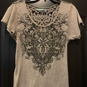 Grey acid wash bling shirt